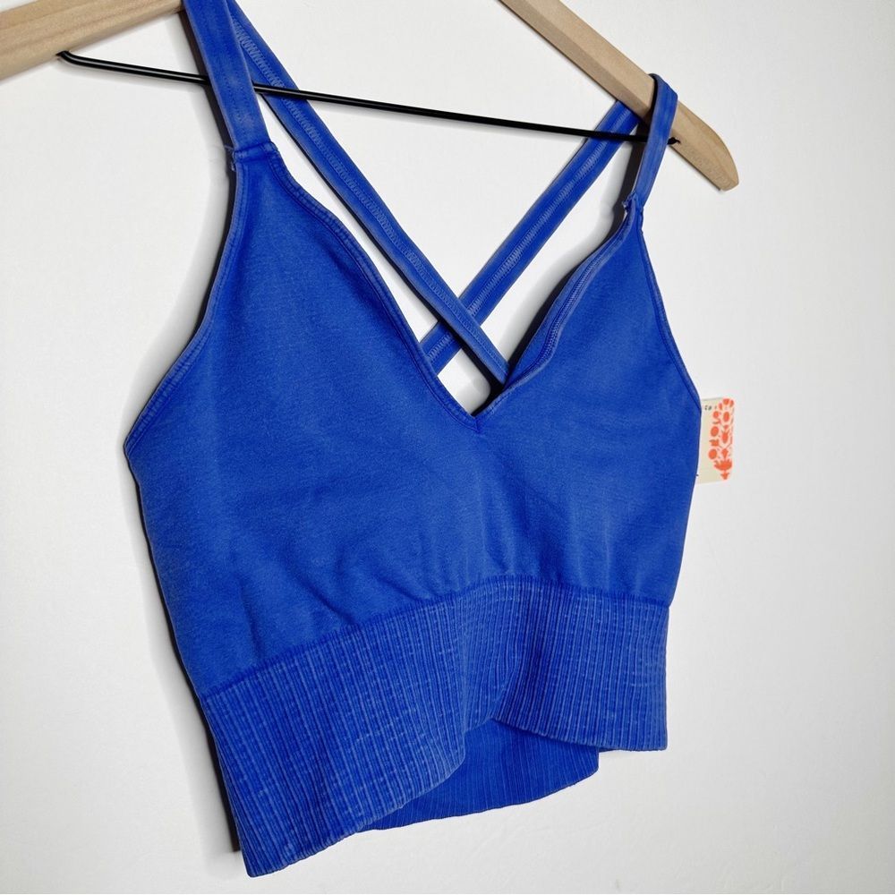 Free People FP Movement Good Karma Crop Top Shorts Bra Cobalt Blue Size M/L - Picture 4 of 7